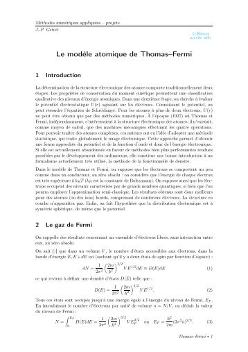 Le modÃ¨le atomique de Thomas et Fermi - Grenoble Sciences