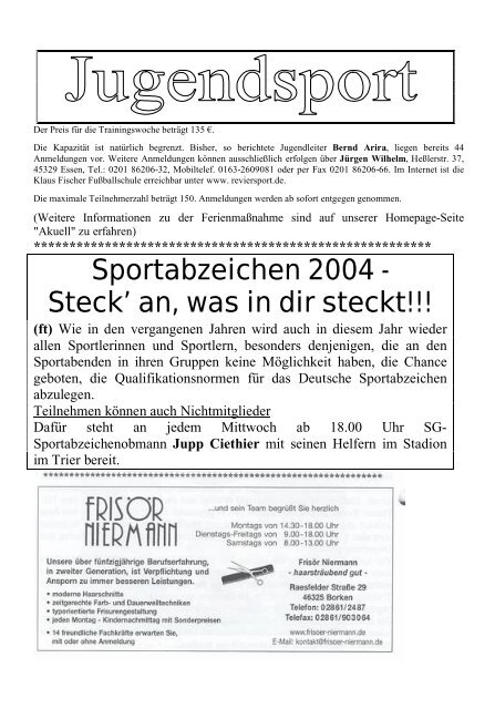 Trainingszeiten: Sommer 2004 - SG Borken