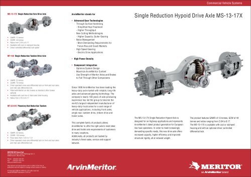 Single Reduction Hypoid Drive Axle MS-13-17X - Meritor