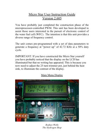 Micro Star User Instruction Guide - The Hydrogen Shop