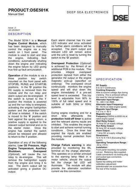 Deep Sea DSE501K Manual Start Module Brochure  Deep Sea 501k 1 Wiring Diagram    Yumpu