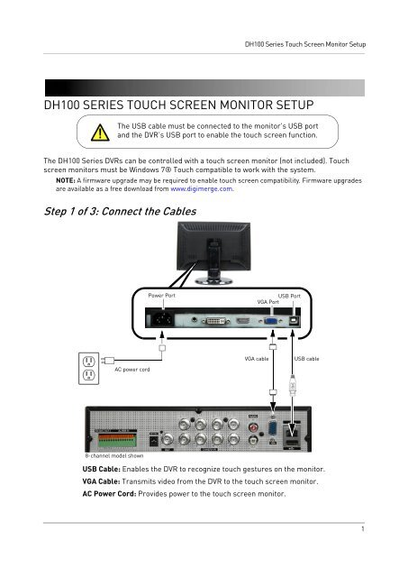 DH100 SERIES TOUCH SCREEN MONITOR SETUP - Digimerge