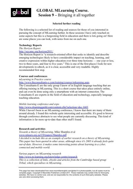 Selected further reading - Global from Macmillan Education