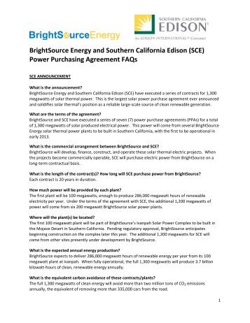 Power Purchasing Agreement FAQs - Southern California Edison