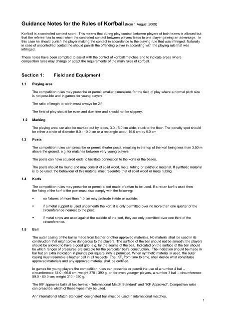 Guidance Notes for the Rules of Korfball (from 1 August 2009)