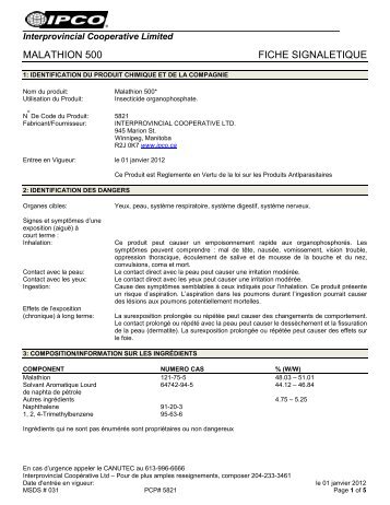 malathion 500 fiche signaletique - Interprovincial Cooperative ...