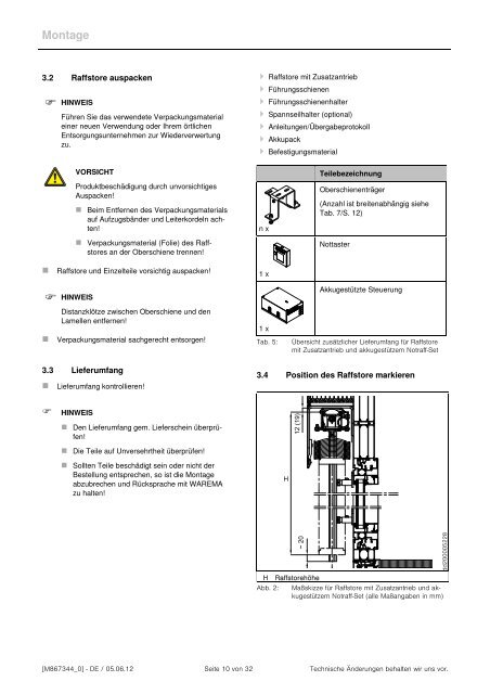 Montageanleitung WAREMA Raffstore mit akkugestÃƒÂ¼tztem Notraff ...