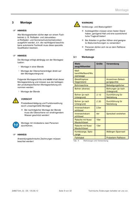 Montageanleitung WAREMA Raffstore mit akkugestÃƒÂ¼tztem Notraff ...