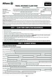 TRAVEL INSURANCE CLAIM FORM - AIS Insurance Brokers