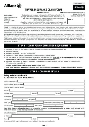 TRAVEL INSURANCE CLAIM FORM - AIS Insurance Brokers