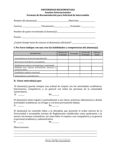 Solicitud INTERCAMBIO - Universidad Regiomontana