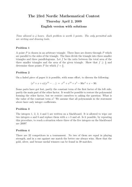 The 23rd Nordic Mathematical Contest - Georg Mohr-Konkurrencen