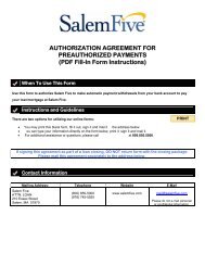 AUTHORIZATION AGREEMENT FOR ... - Salem Five