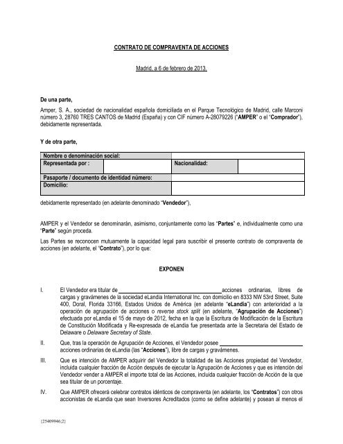 CONTRATO DE COMPRAVENTA DE ACCIONES Madrid, a 6 de ...