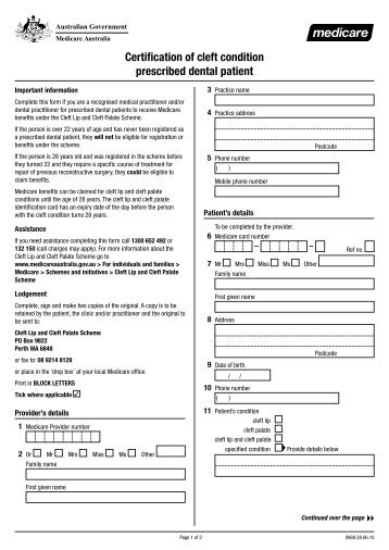 Certification of cleft condition prescribed dental patient