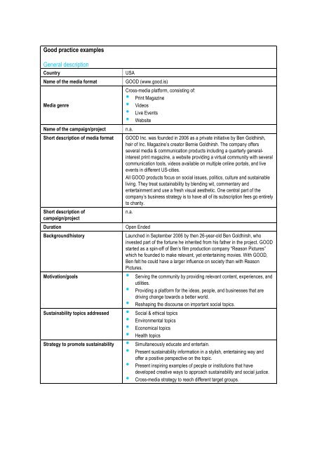 integrating sustainability themes into media - Collaborating Centre ...