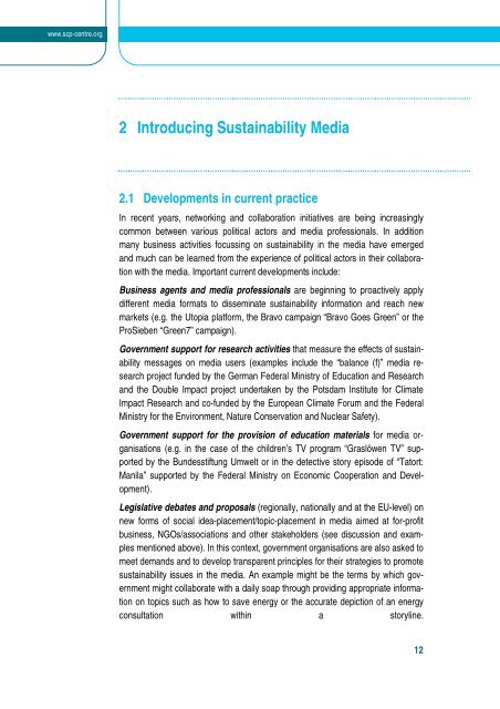 integrating sustainability themes into media - Collaborating Centre ...
