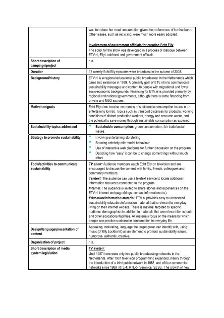 integrating sustainability themes into media - Collaborating Centre ...