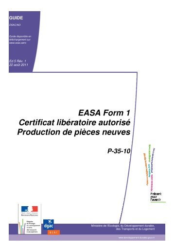 EASA Form 1 Certificat libÃ©ratoire autorisÃ© Production de piÃ¨ces ...