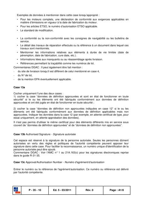 EASA Form 1 Certificat libÃ©ratoire autorisÃ© Production de piÃ¨ces ...