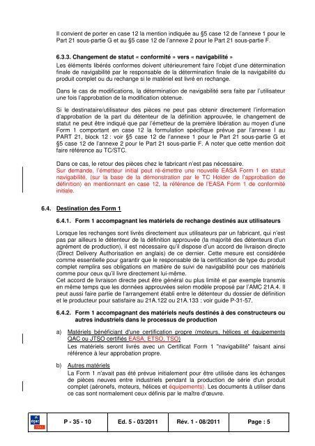 EASA Form 1 Certificat libÃ©ratoire autorisÃ© Production de piÃ¨ces ...