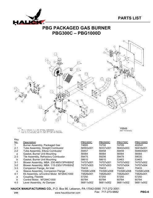 parts list pbg packaged gas burner pbg300c â pbg1000d