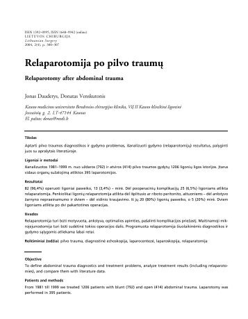 Relaparotomija po pilvo traumų Relaparotomy after abdominal trauma