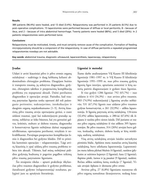 Relaparotomija po pilvo traumų Relaparotomy after abdominal trauma