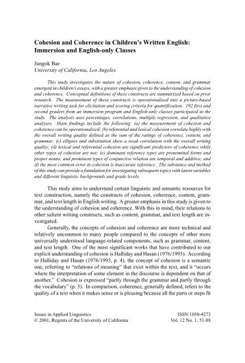 Cohesion and Coherence in Children's Written English - Language ...