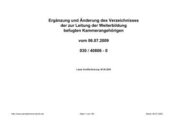 Ergänzung und Änderung des Verzeichnisses der zur Leitung