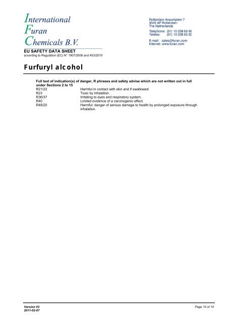 Furfuryl alcohol - International Furan Chemicals BV