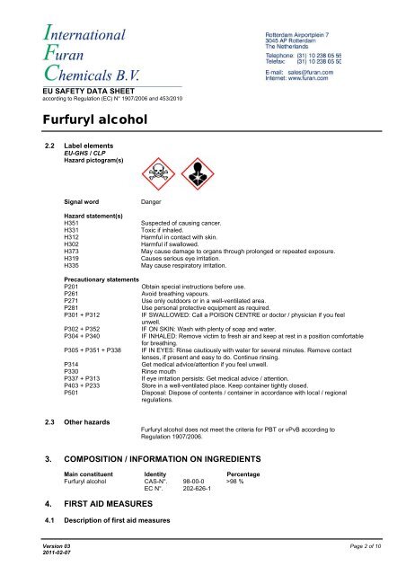 Furfuryl alcohol - International Furan Chemicals BV