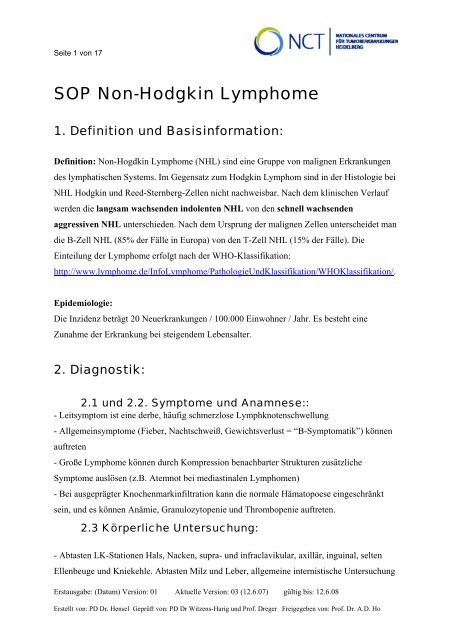 SOP Non-Hodgkin Lymphome - UniversitÃ¤tsKlinikum Heidelberg