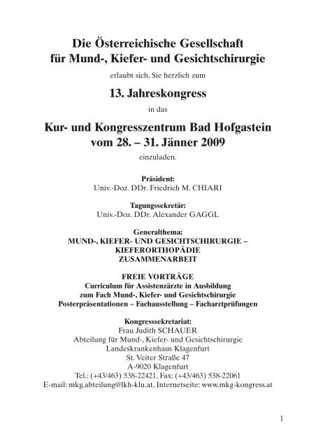 und Gesichtschirurgie - Bad Hofgastein 2013