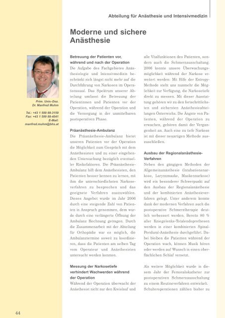 Jahresbericht 2006 als PDF downloaden - Krankenhaus der ...