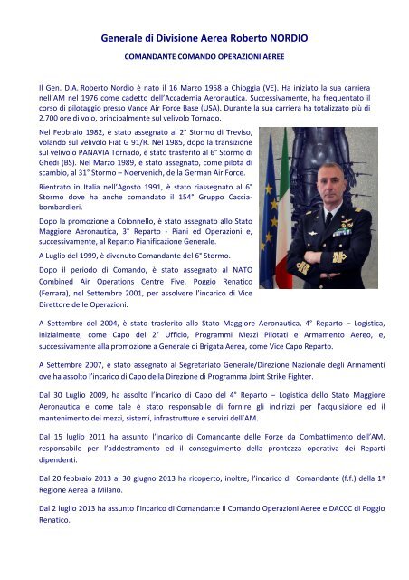Curriculum Vitae Del Generale Roberto Nordio Aeronautica