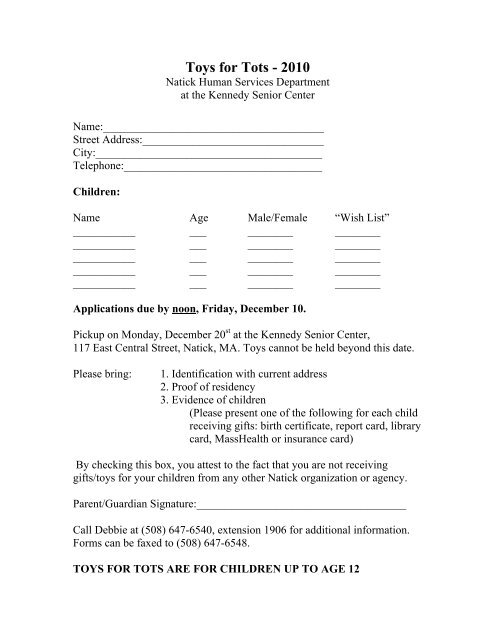 Toys For Tots Request Form