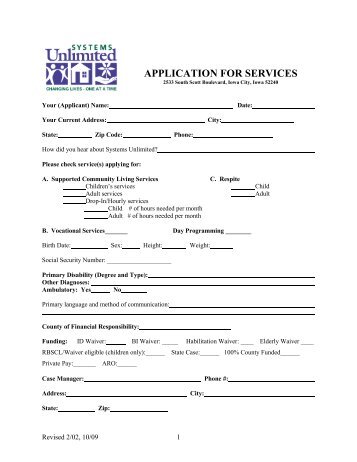 APPLICATION FOR SERVICES - Systems Unlimited, Inc.