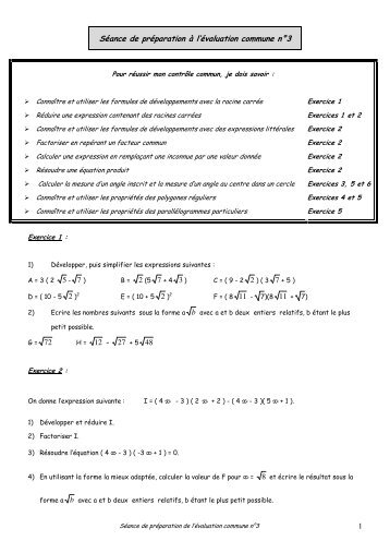 Séance de préparation à l'évaluation commune n°3