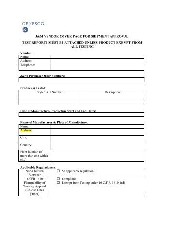 Vendor Cover Page for Shipment Approval - Genescopartners.com