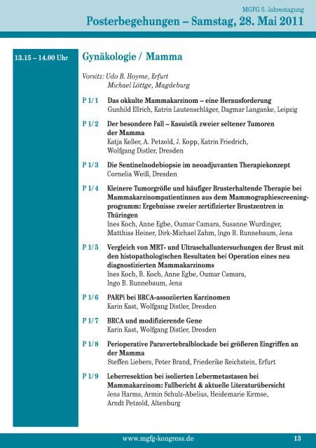 Wissenschaftliches Programm – Samstag, 28. Mai 2011 - St. Georg