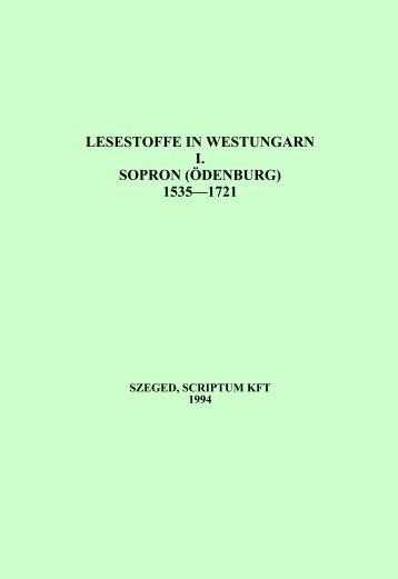 lesestoffe in westungarn i. sopron (Ã¶denburg) - MEK