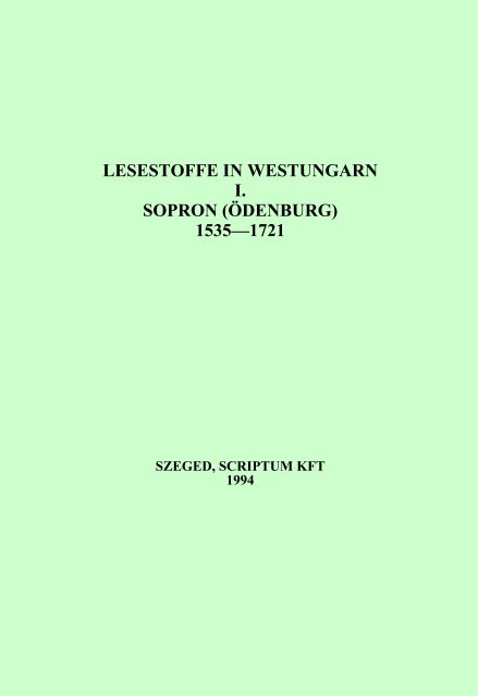 lesestoffe in westungarn i. sopron (Ã¶denburg) - MEK