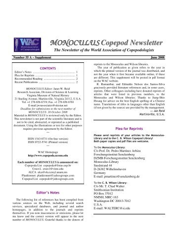 Copepod Newsletter - World Association of Copepodologists