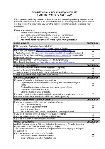 tourist visa (subclass 676) checklist for first visits to australia