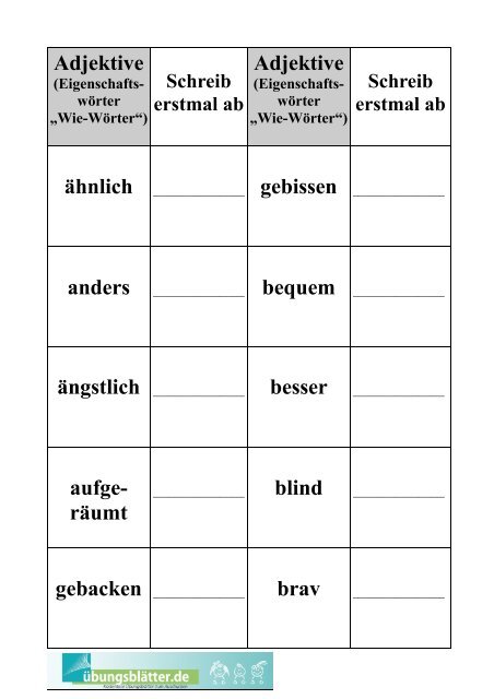 1141-1146_Grundwortschatz 3-4 Kl nach Lehrplan Adjektive