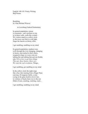 English 140-143: Poetry Writing Bop Poems Rambling by Afaa ...