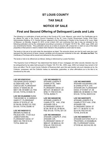 st louis county tax sale notice of sale - St. Louis County Department ...