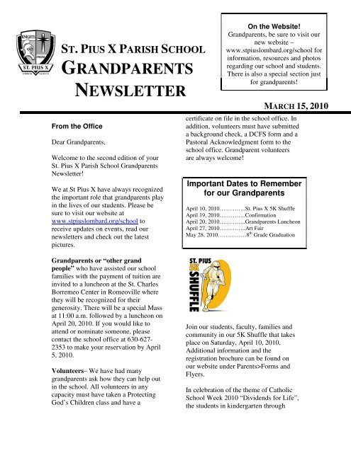 GRANDPARENTS NEWSLETTER - St. Pius X Catholic Community