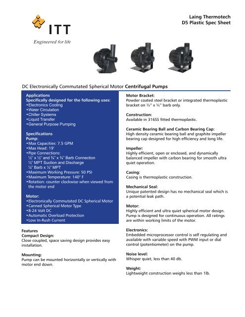 Laing Thermotech D5 Plastic Spec Sheet DC ... - Pump Express